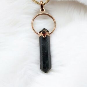 Larvikite w/ Garnet Copper pendant Necklace